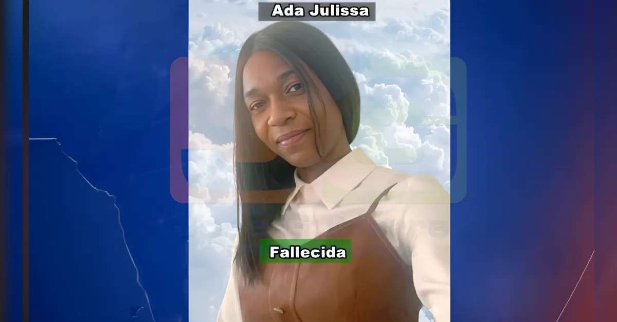 Portrait of Ada Julissa with a cloudy sky backdrop; obituary-style graphic shows 'Ada Julissa' and 'Fallecida' captions.
