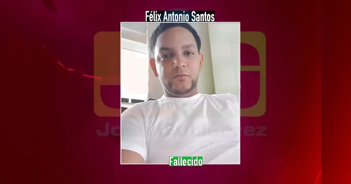 Portrait photo of a man in a white shirt, with memorial text at the top and 'Fallecido' at the bottom on a red gradient background.