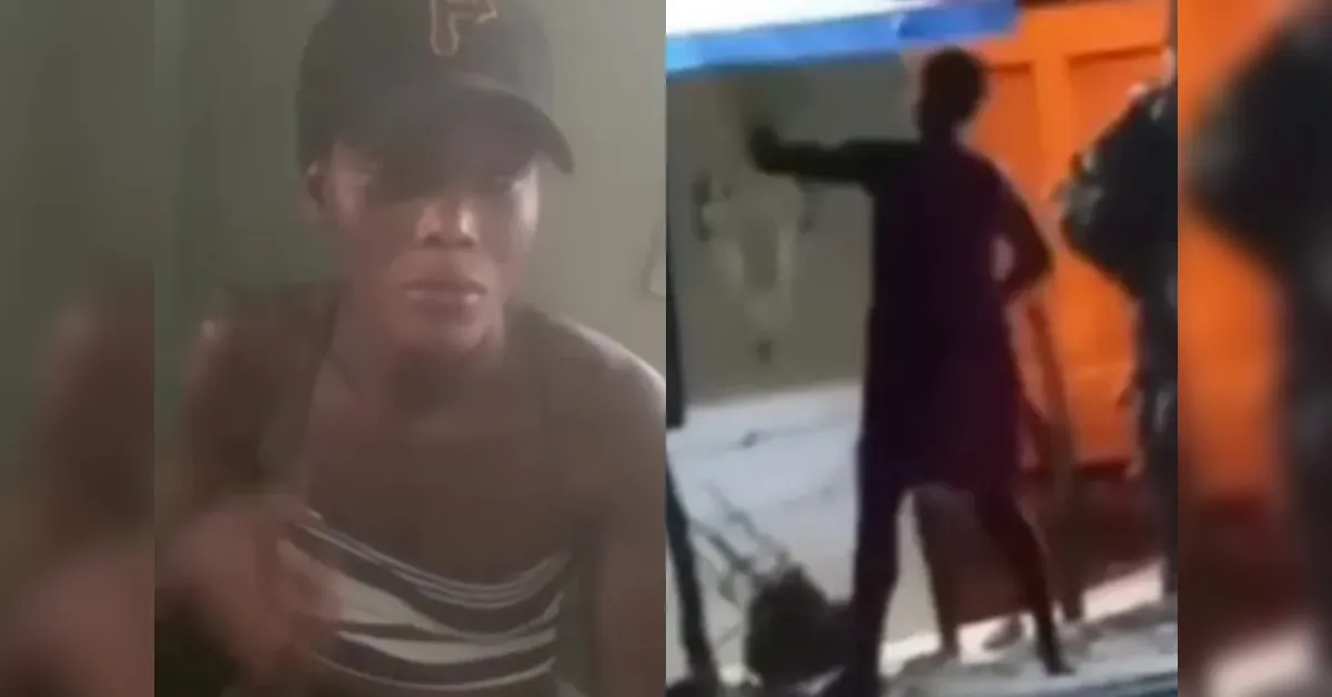 Three-frame collage from a video: left frame shows a woman in a dark cap and striped top, middle frame shows a person in a dark shirt gesturing with an arm raised, right frame shows silhouettes near an orange-lit wall.