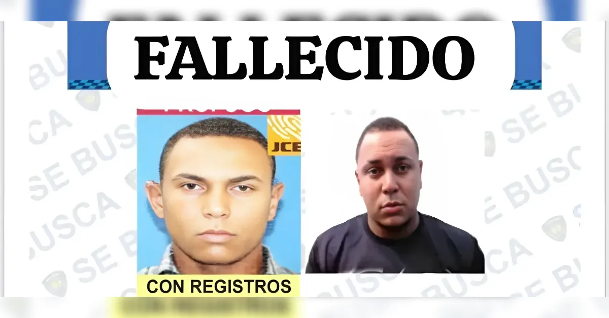Banner-style image with the word 'FALLECIDO' and two photos of men beneath, one younger left and one older right, with a 'CON REGISTROS' label and a faint 'SE BUSCA' watermark in the background.
