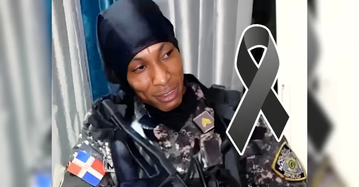 Person in camouflage military uniform with patches, including a Dutch flag, and a large black mourning ribbon graphic overlaid for remembrance.