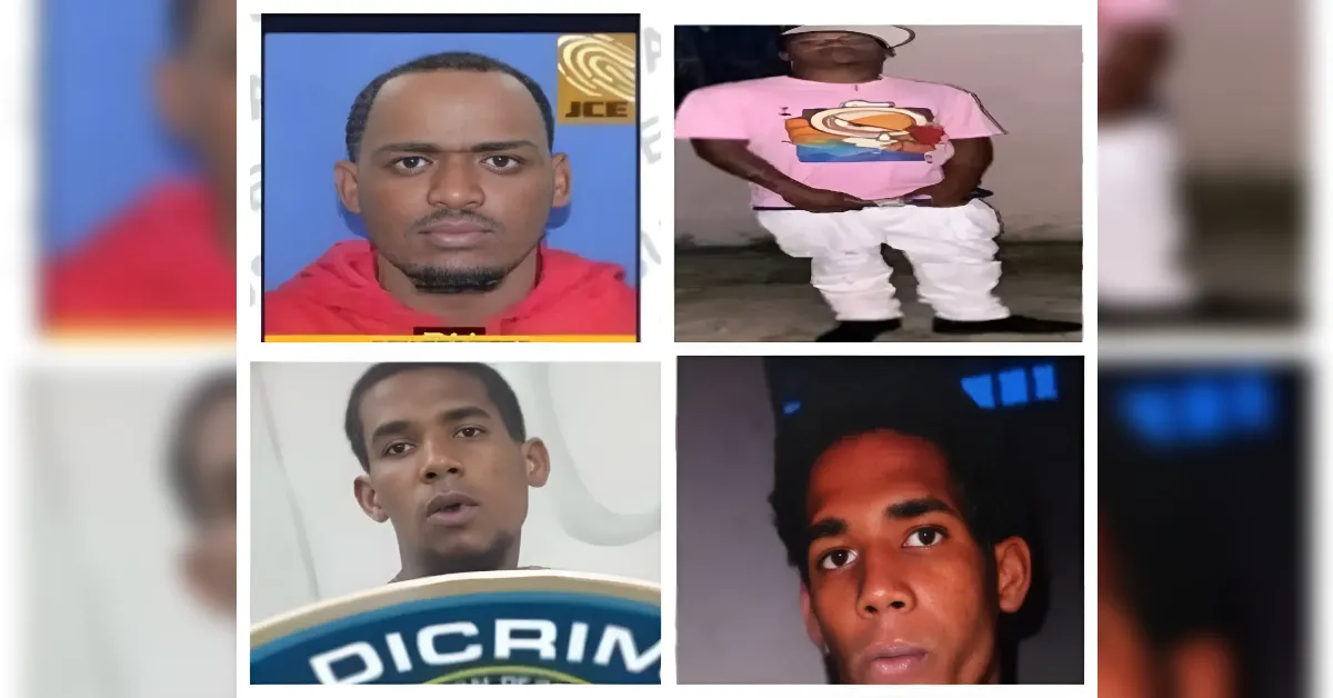 Collage of four forward-facing male headshots arranged in a 2x2 grid; top-left man with short hair in a red hoodie, top-right man in a pink shirt and white pants, bottom-left man speaking with a curved sign in front, bottom-right man looking upward with dark hair.