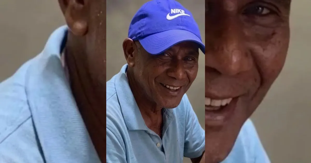 Man in a light blue polo shirt wearing a blue Nike cap, smiling at the camera (three-panel collage).