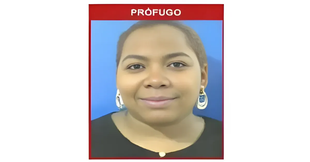 Portrait of a smiling woman against a blue background, bordered in red with the word 'PROFUGO' at the top.