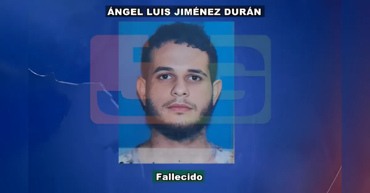 News graphic with a portrait of a young man and the caption ÁNGEL LUIS JIMÉNEZ DURÁN; label at bottom reads Fallecido (Deceased).