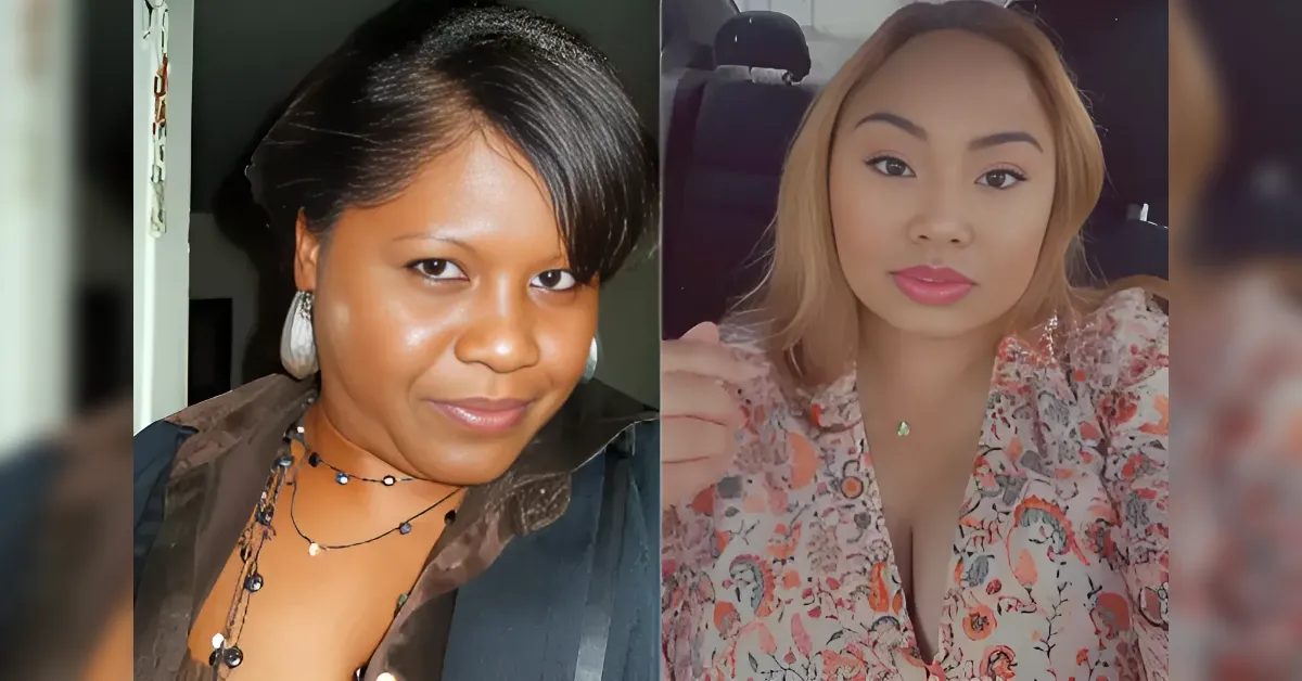 Two women shown side by side in a split-screen video: left is a smiling dark-skinned woman with short black hair and layered necklaces; right is a light-skinned woman with long light-brown hair wearing a floral blouse in a car.