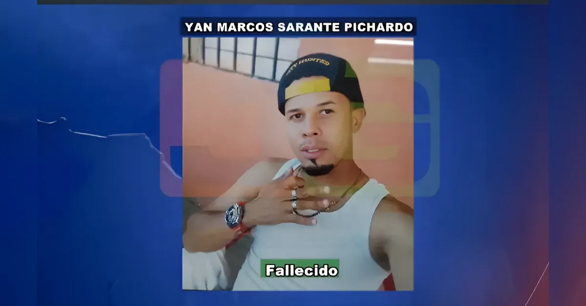 Memorial post featuring a selfie of Yan Marcos Sarante Pichardo; man in a white tank top and backward cap, with the caption 'Fallecido' indicating he has died.