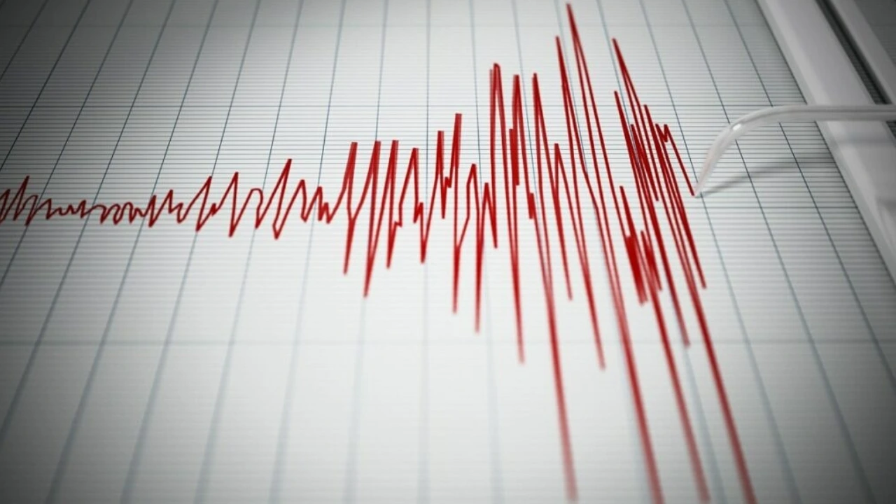 Electrocardiogram tracing with a jagged red line on graph paper, connected to a medical monitor lead on the right.
