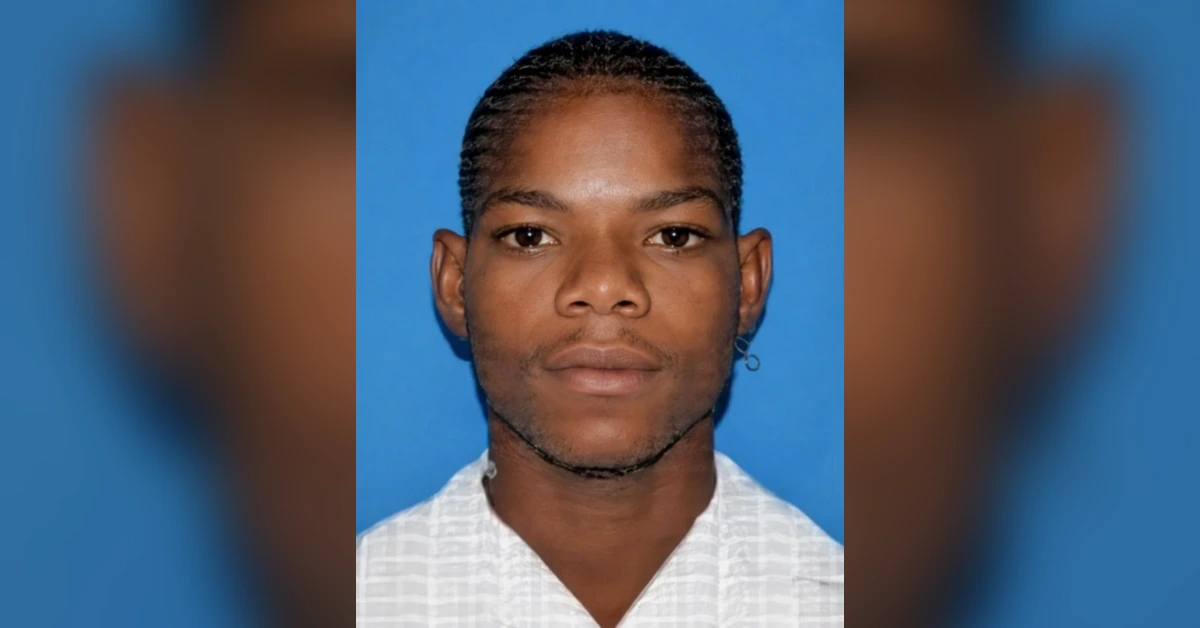 Portrait of a young man facing the camera with braided hair and a small hoop earring, blue background behind him.