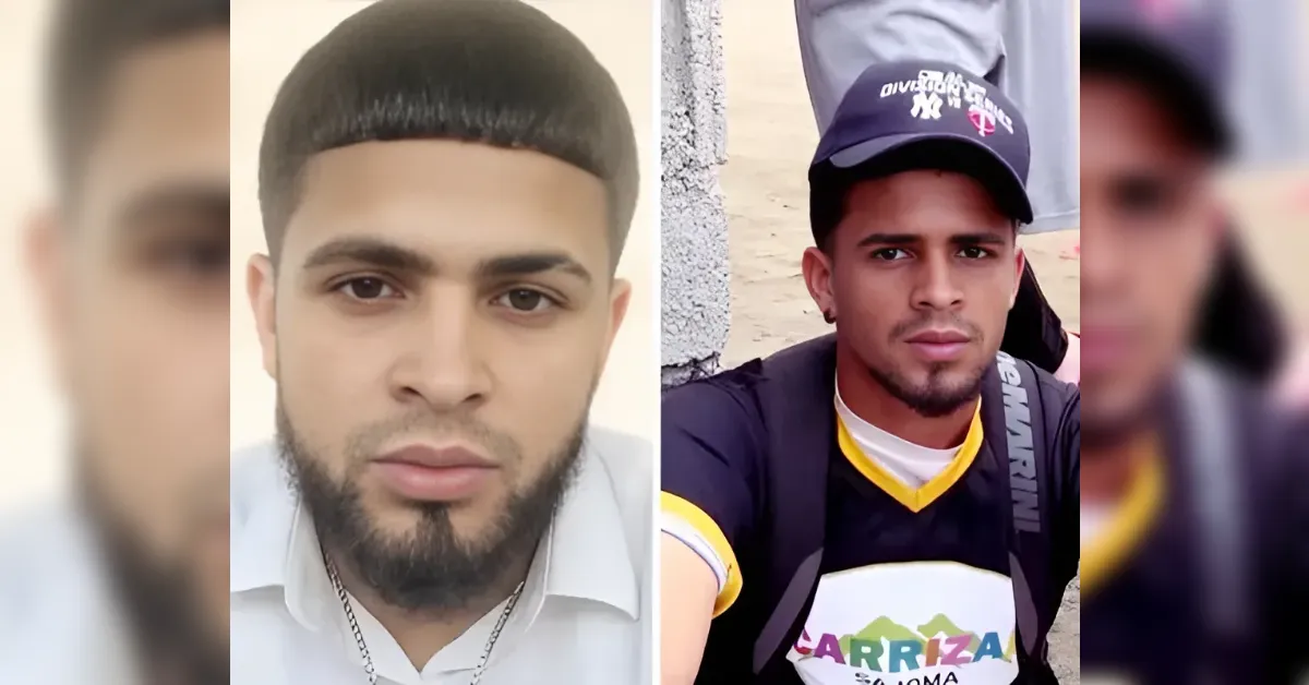 Split image of two young men: left, with a trimmed beard and white shirt; right, wearing a dark cap and backpack outdoors.