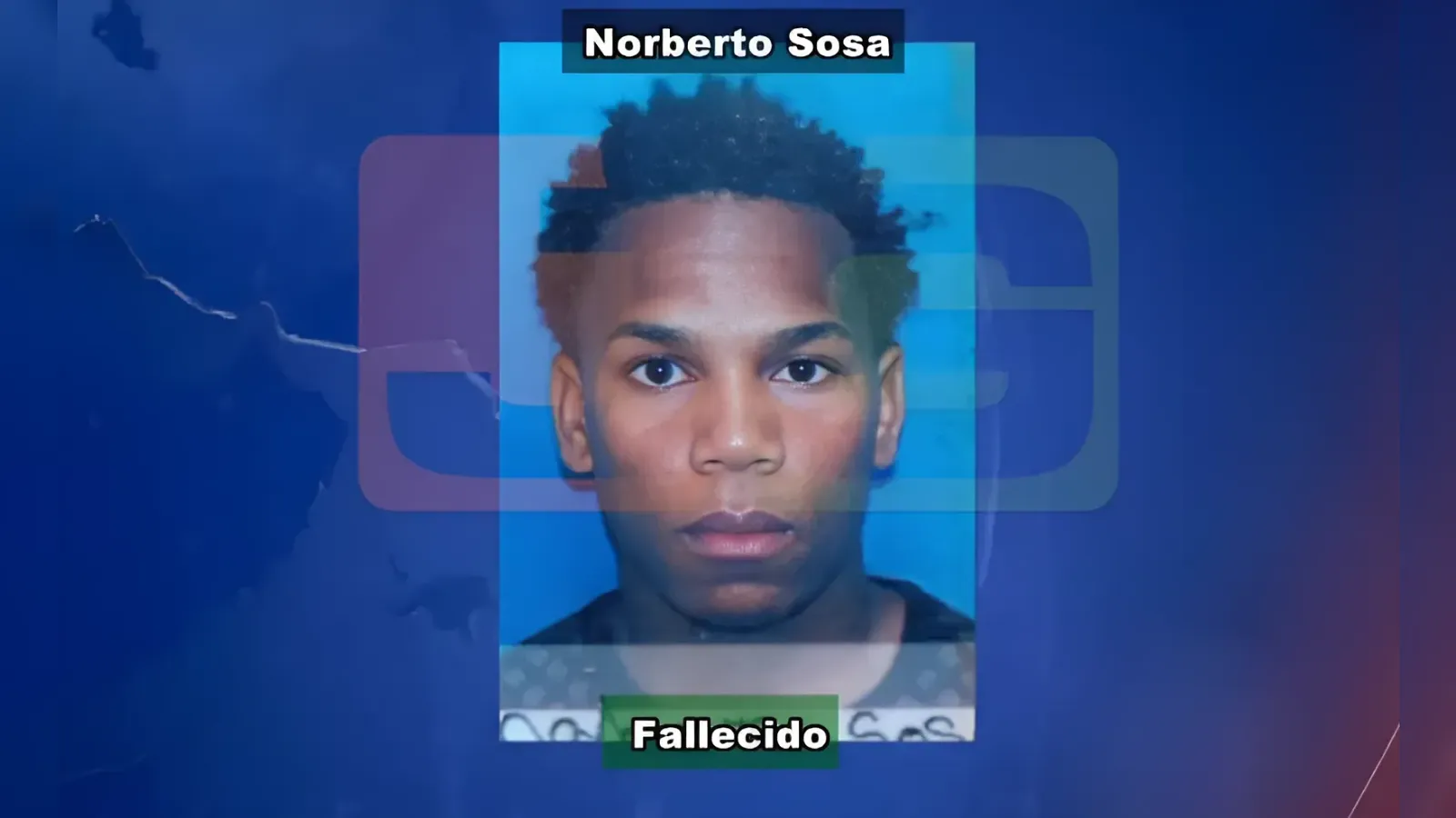 Mugshot-style photo of a young man; top label reads 'Norberto Sosa', bottom label 'Fallecido' on a blue news graphic.