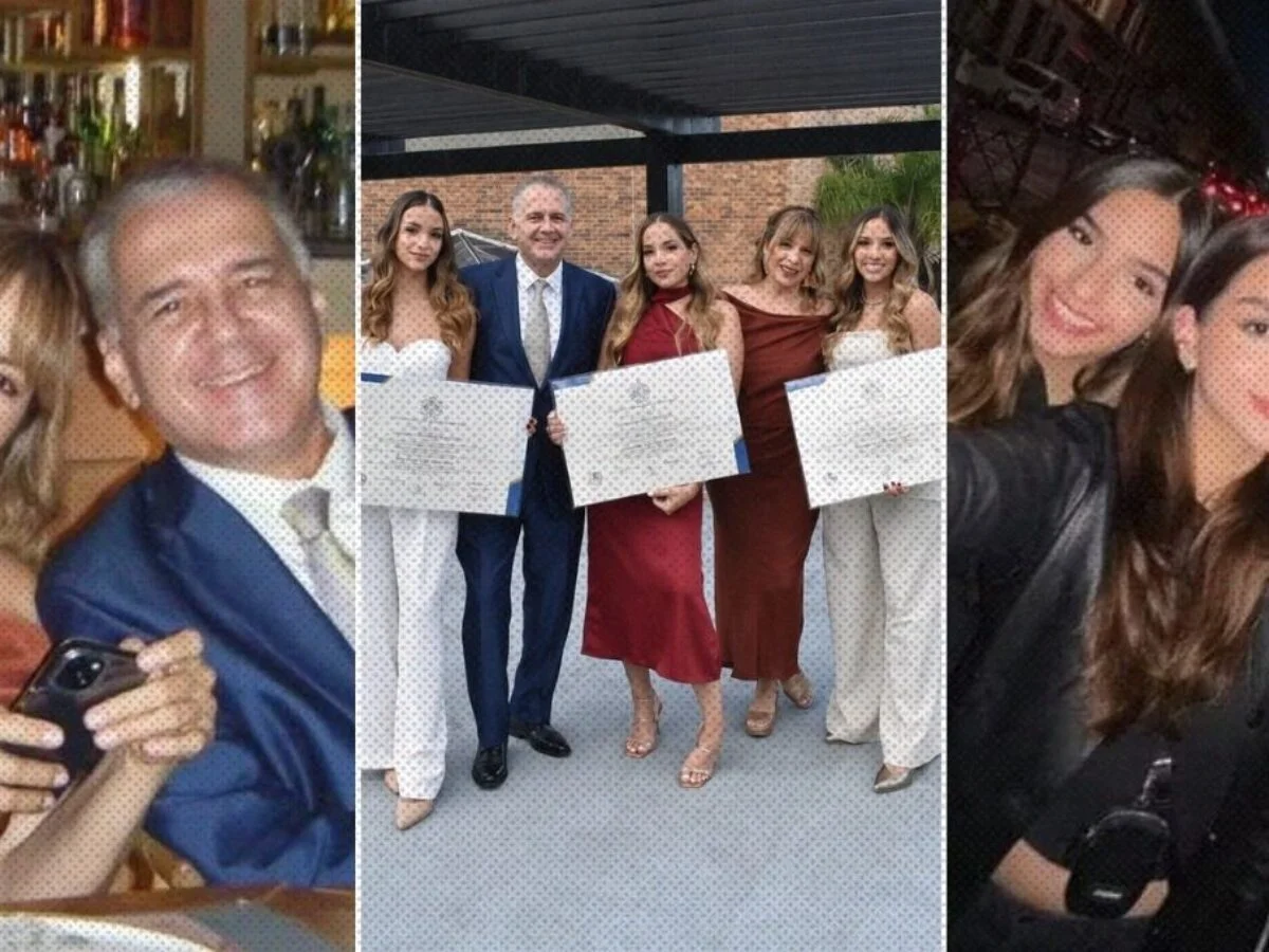 Collage showing a celebration: left panel with a man in a blue suit and a woman smiling at the camera; center panel of five adults in formal wear holding certificates; right panel of two women taking a selfie together.