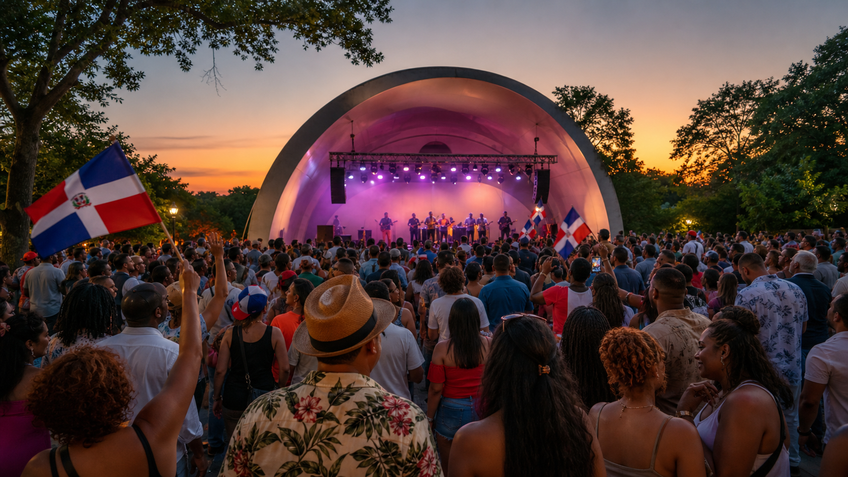 Público celebra una noche de música dominicana en un parque de Brooklyn