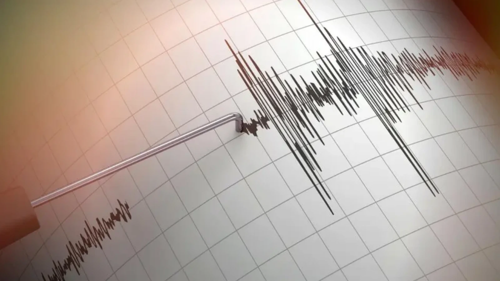 Seismograph tracing with jagged seismic waves on a grid showing earthquake activity.