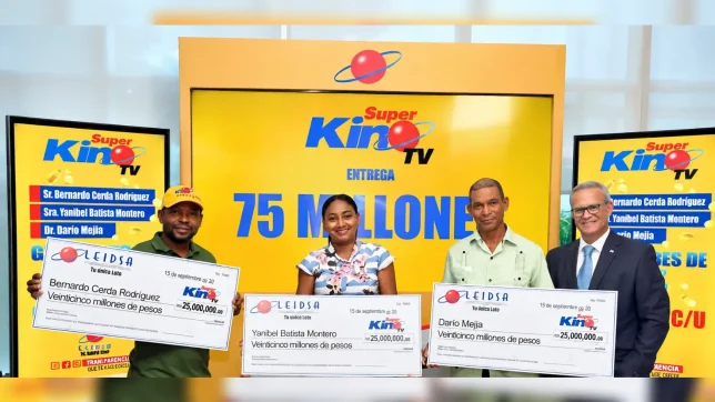 Leidsa entrega RD$75 millones a tres ganadores del Súper Kino TV
