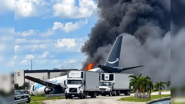 Avión de carga de Amazon queda fuera de pista en Miami